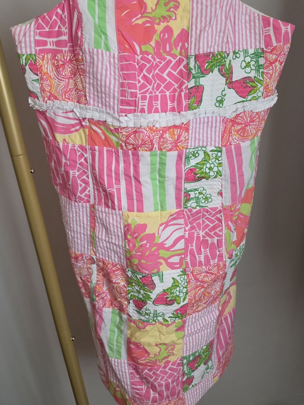 Lilly Pulitzer Strapless Patchwork Dress in Pink, Green & Yellow
